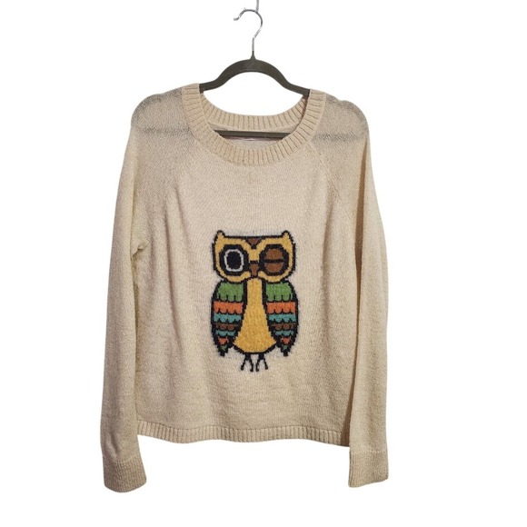 Woolrich Sweaters - WOOLRICH Owl Graphic Knit Sweater Cream Wool Mohair Pullover Twee Whimsigoth L